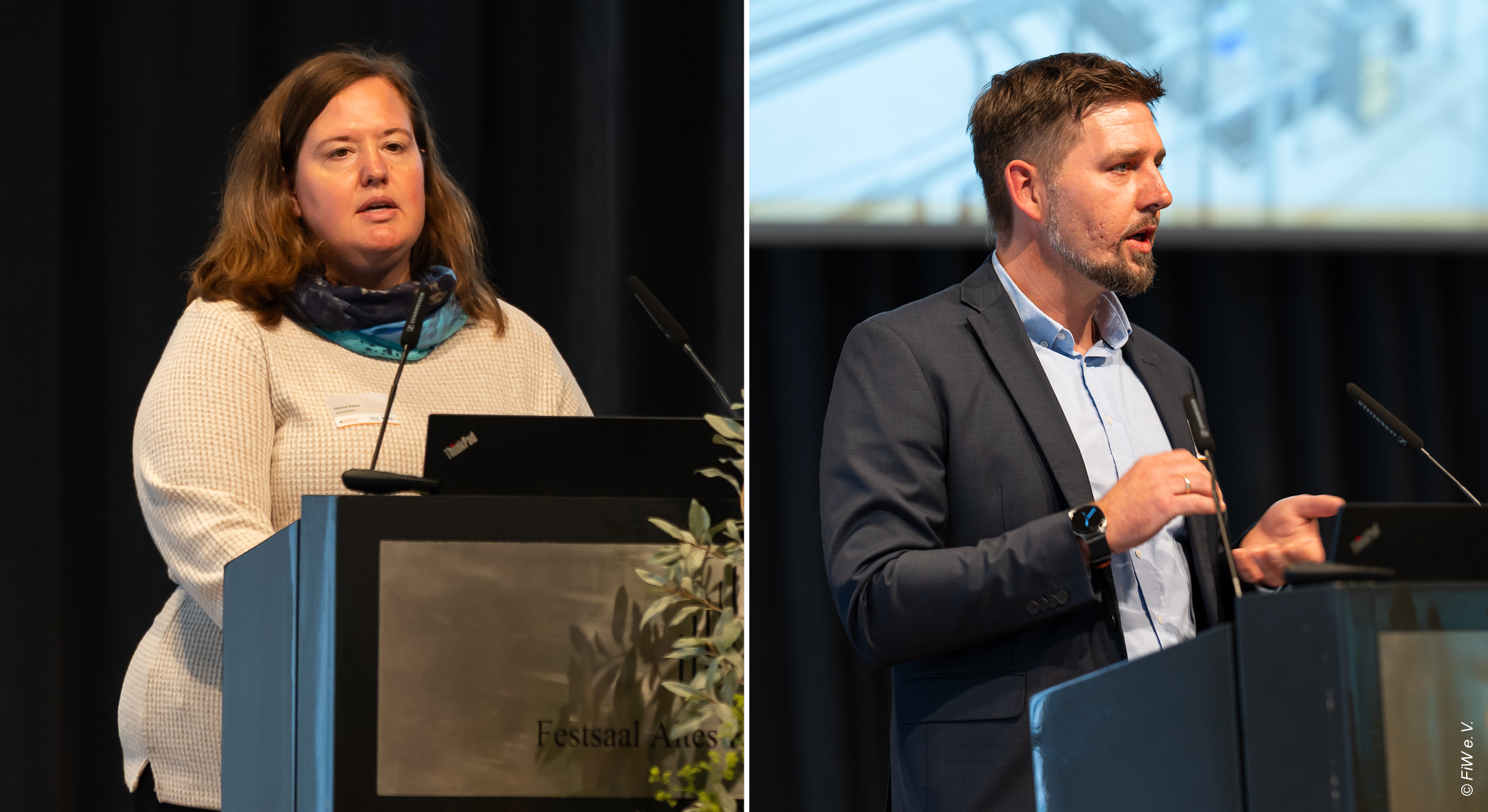 Hanna Evers (Ruhrverband) and Dr. Dennis Blöhse (EGLV / PhosRec GmbH) presented the results of the AMPHORE project. © FiW e. V.