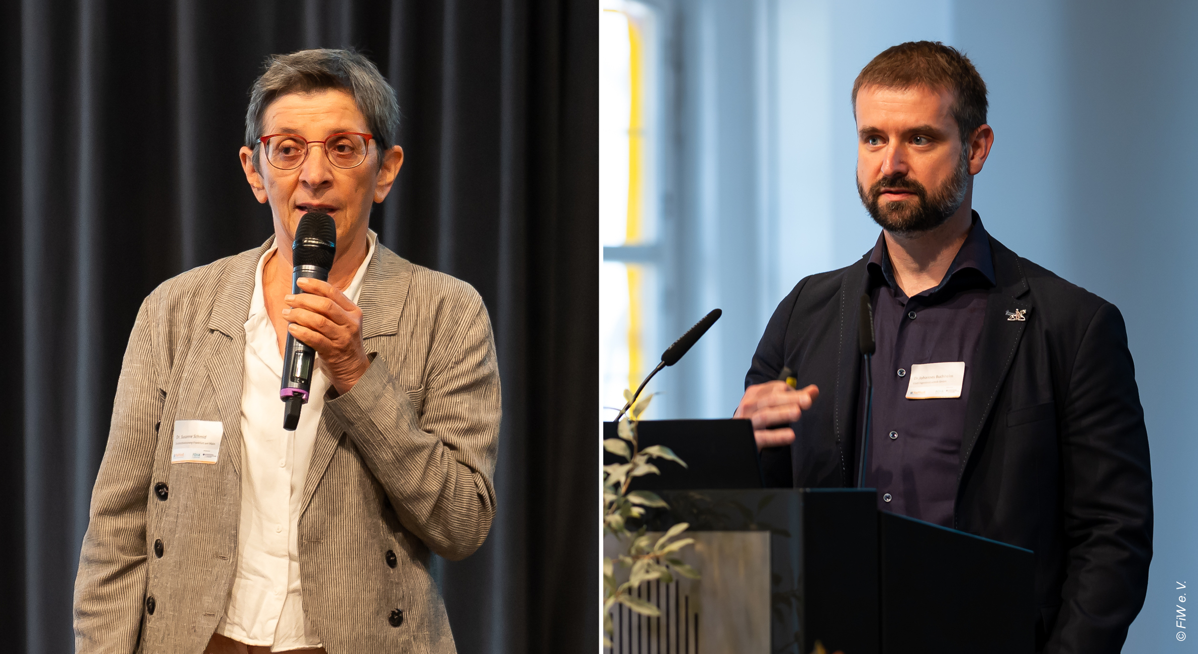 Dr. Susanne Schmid (Stadtentwässerung Frankfurt am Main) und Dr. Johannes Buchheim (Glatt Ingenieurtechnik GmbH) stellten die Ergebnisse aus dem Projekt RePhoRM vor. © FiW e. V.