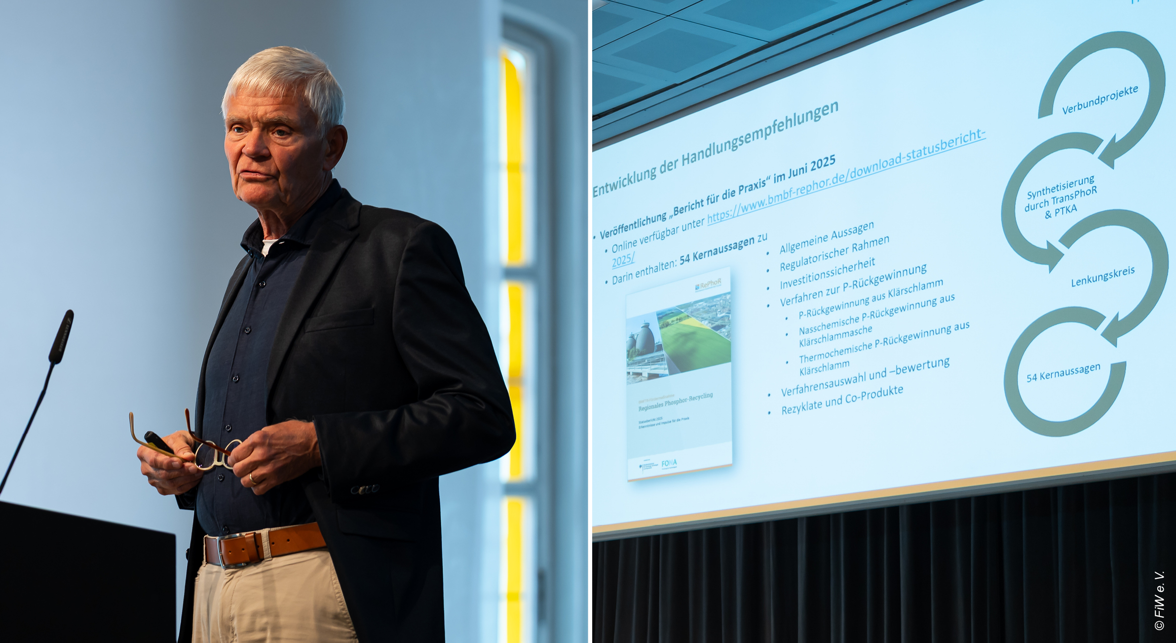 Prof. Dr.-Ing. Johannes Pinnekamp (FiW e. V.) on specific recommendations for action from the collaborative projects and the steering committee. © FiW e. V.